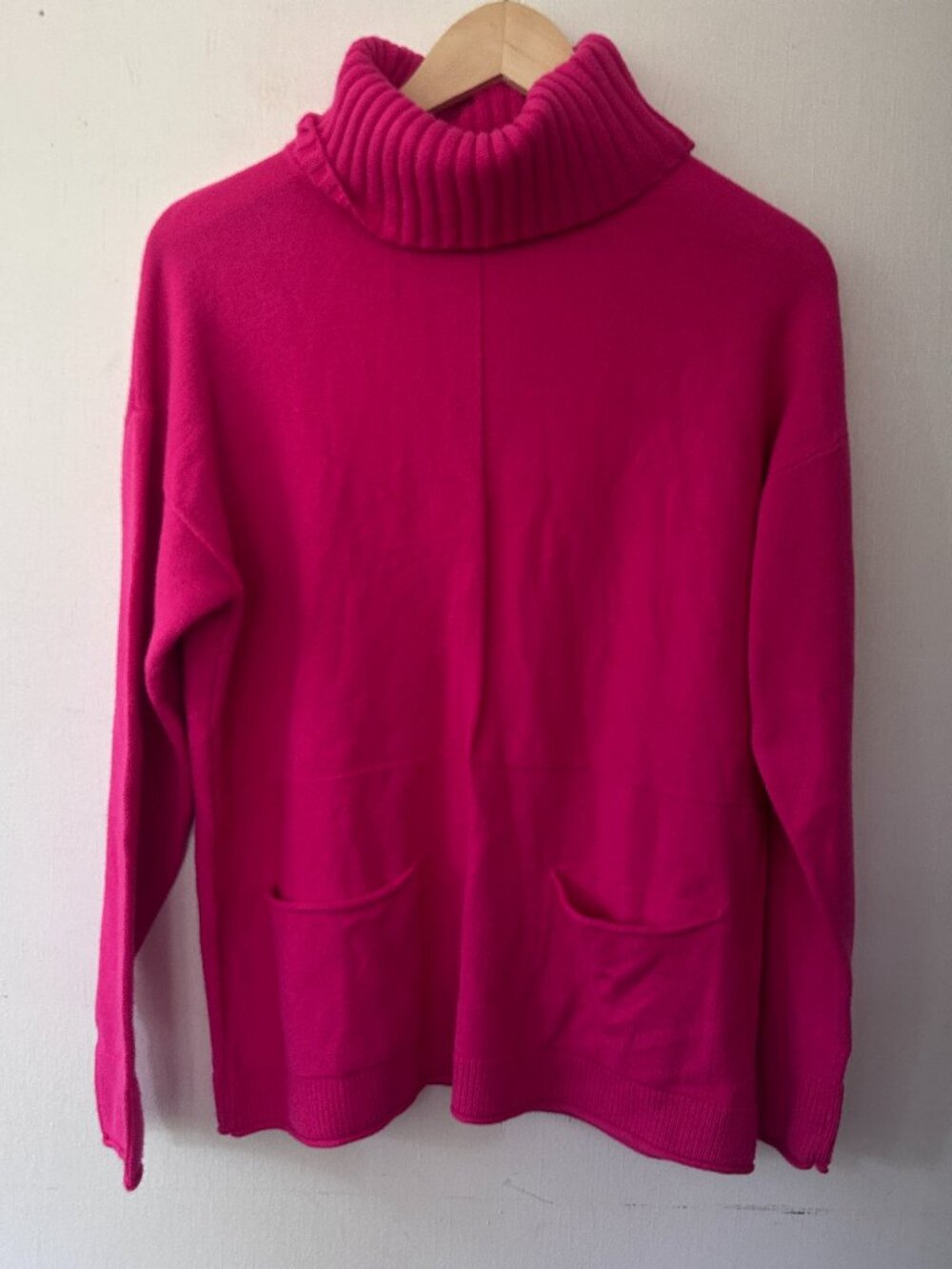 Renaur Turtleneck Sweater Medium Pink Pockets NEW Barbiecore Preppy Knit